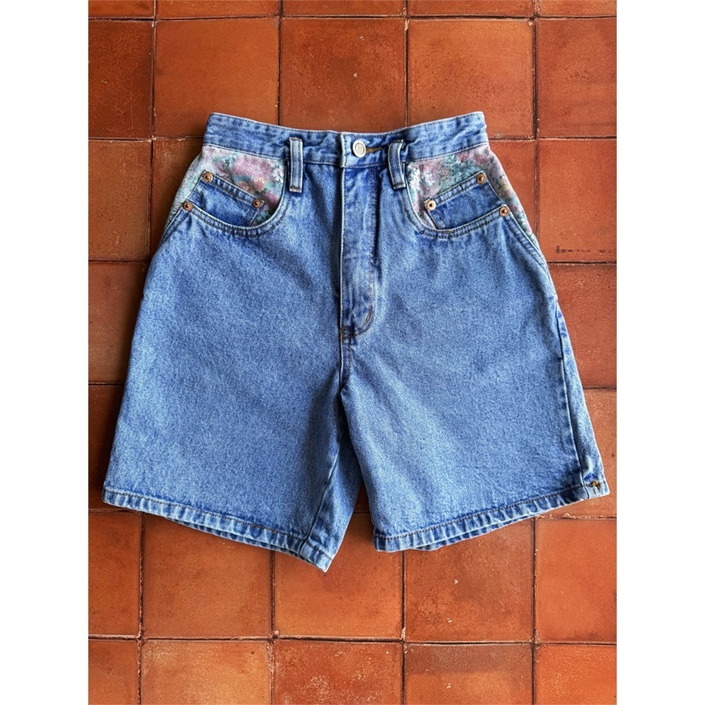 Sz 23 Vtg Rio By Stephen Mardon High Waist Indigo Denim Floral Shorts GUC